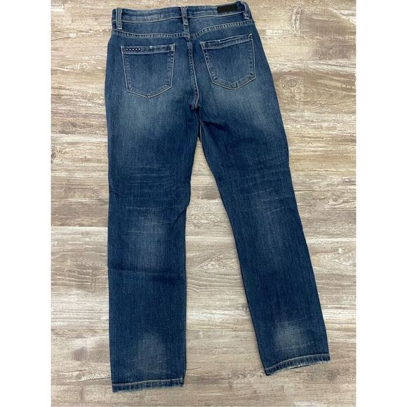 Blank NYC Straight Leg Jeans Distressed Fishnet Patches Women’s Sz 27 Waist - Picture 6 of 8